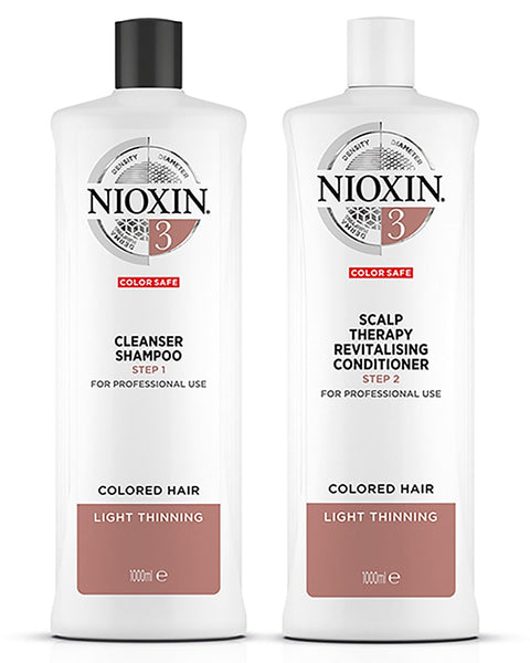 Nioxin System 3 Cleanser & Scalp Therapy Fine Normal to Thin-Looking Hair Chemically Treated Duo 1L